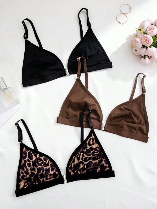 Cheetah Print Front-Closure Bra Set