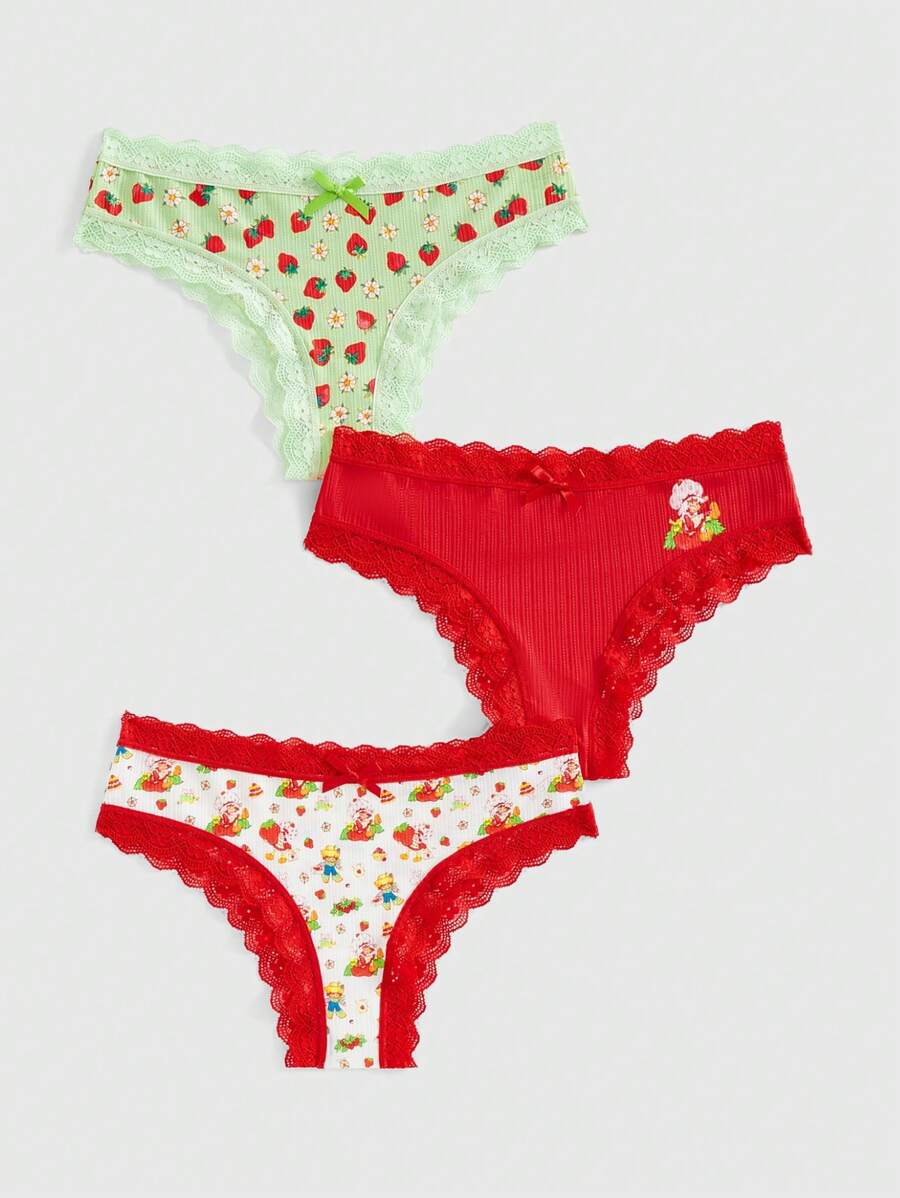 Strawberry Lace Bow Briefs Set