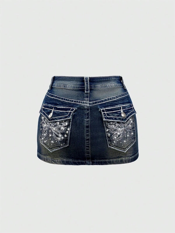 Y2K Vintage Low-Waist Butterfly Embroidered Mini Skirt