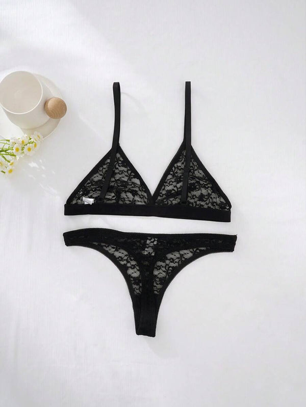 Black Lace Bra & Thong Set