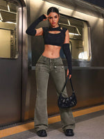 Low Waist Distressed Flared Leg Denim Jeans - 4