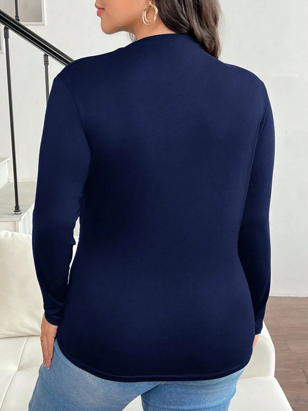 Plus Size Mock Neck Ruched Tee