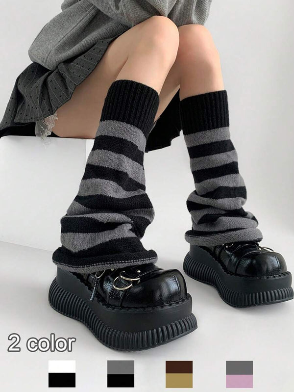 Striped Patchwork Knit Leg Warmers