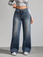 Collar-Waist Wide-Leg Denim Pants - 3