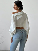 Asymmetrical Hem Long Sleeve Blazer Top - 2