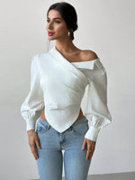 Asymmetrical Hem Long Sleeve Blazer Top - 3