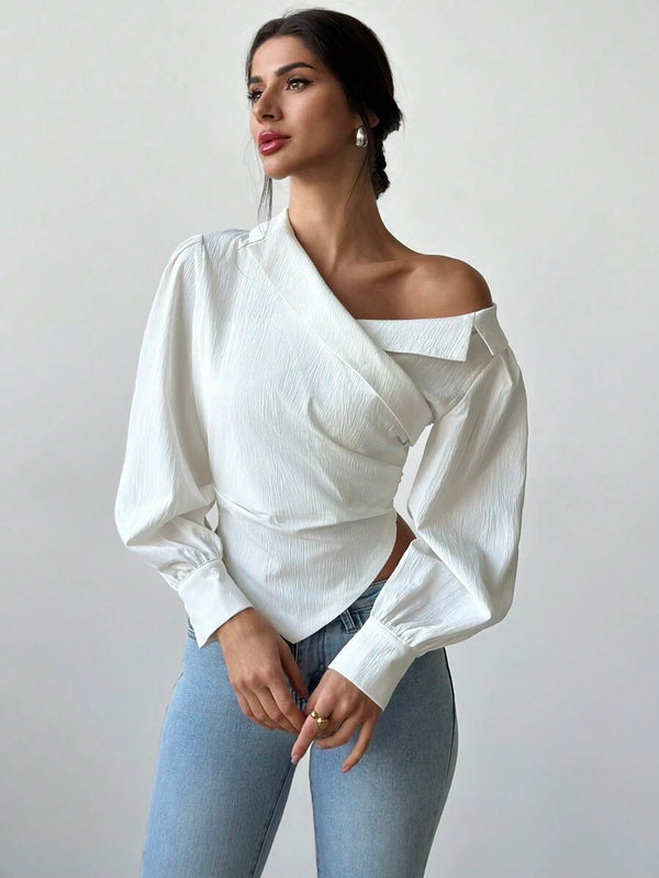 Asymmetrical Hem Long Sleeve Blazer Top