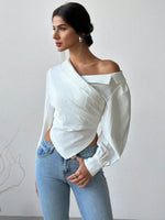 Asymmetrical Hem Long Sleeve Blazer Top - 5