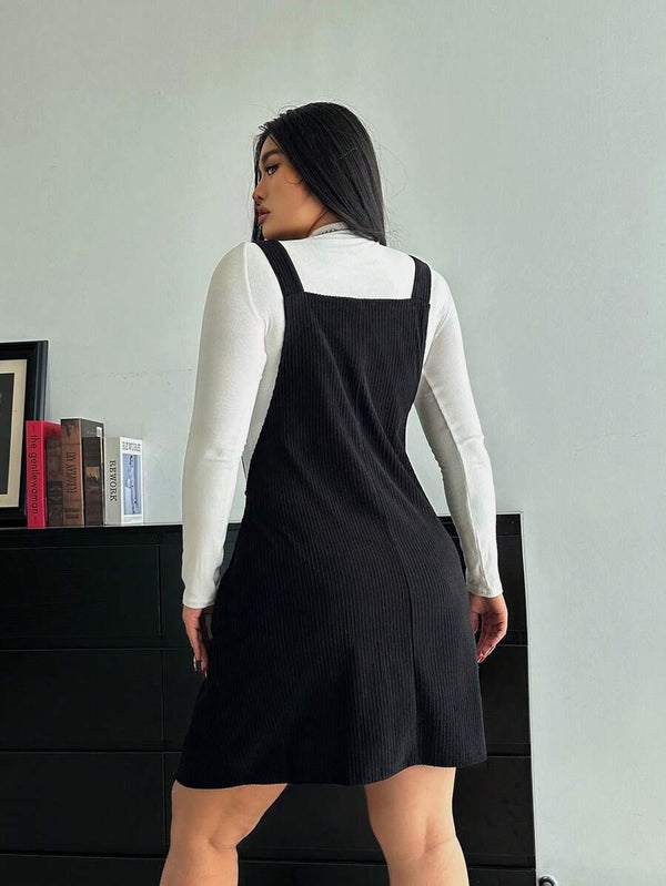 Plus Size A-Line Utility Suspender Dress