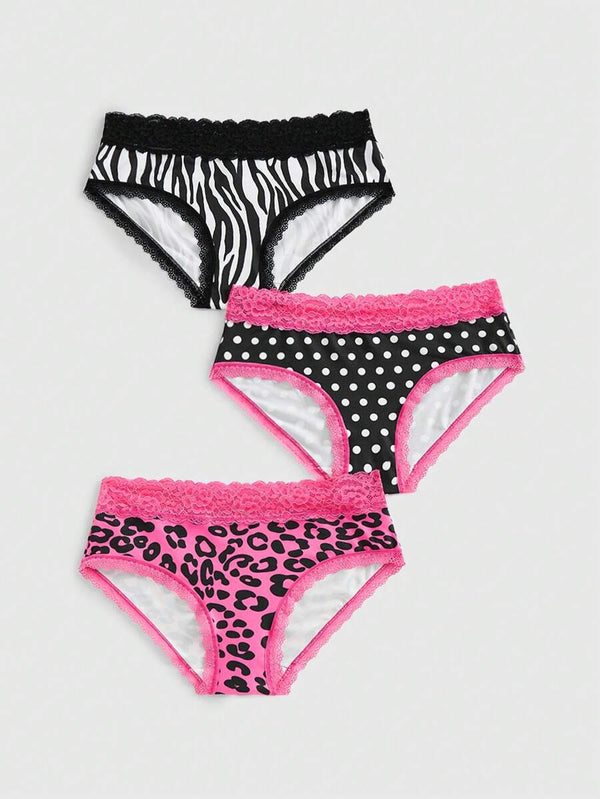 Lace Patchwork Animal Print Panties