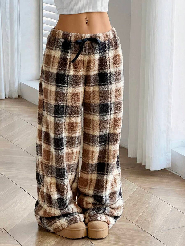 Plus Size Plaid Coral Fleece Pants
