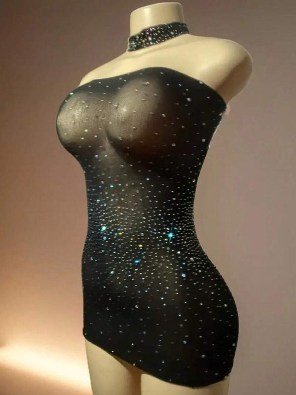 Shiny Rhinestone Bodycon Lingerie Set