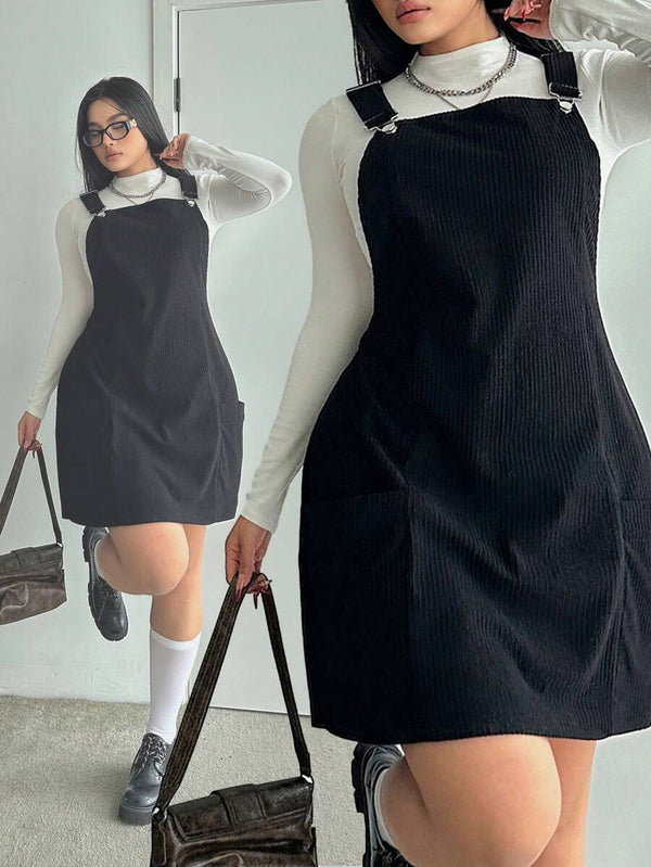 Plus Size A-Line Utility Suspender Dress