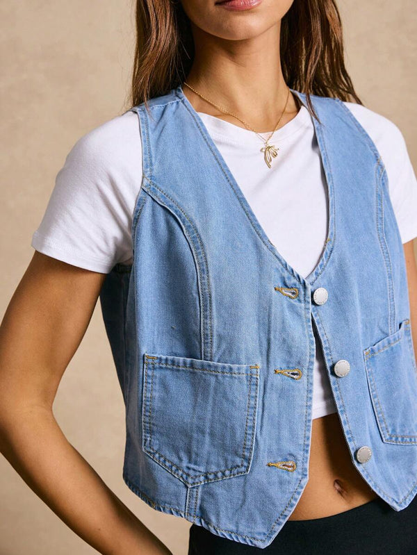 Denim Vest With Pockets