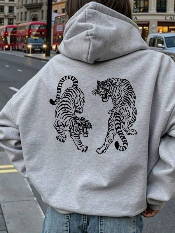 Two Tigers Print Hooded Sweatshirt