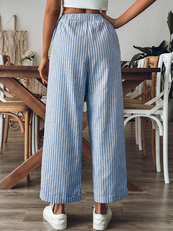 Casual Striped Straight Wide Leg Pants