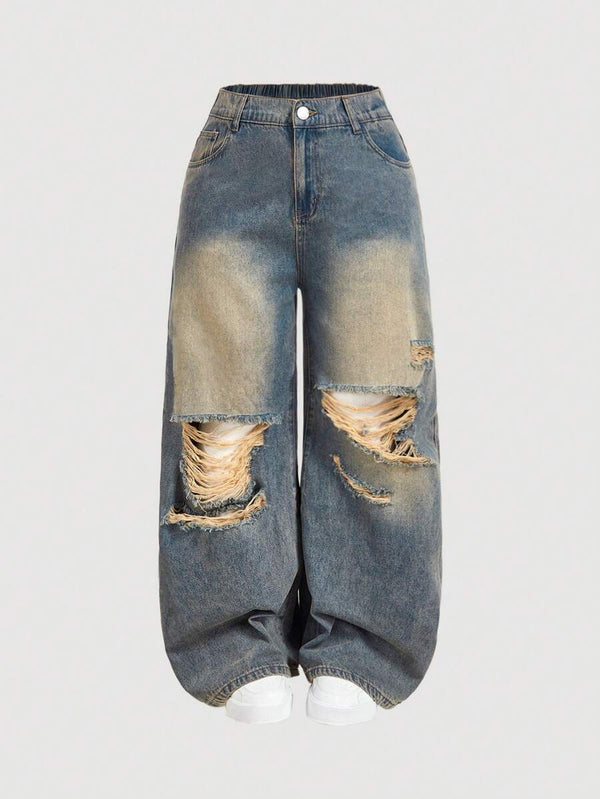 Plus Size Blue Distressed Flare Jeans