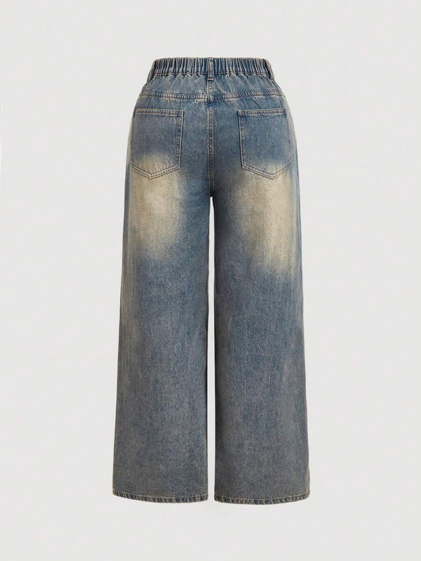 Plus Size Blue Distressed Flare Jeans