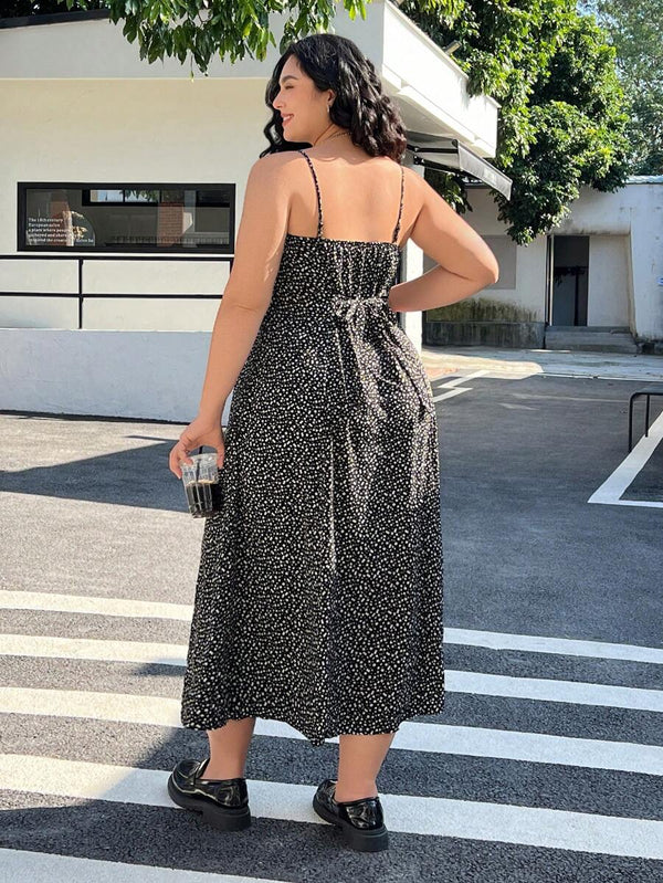 Plus Size Black Floral Cami Dress