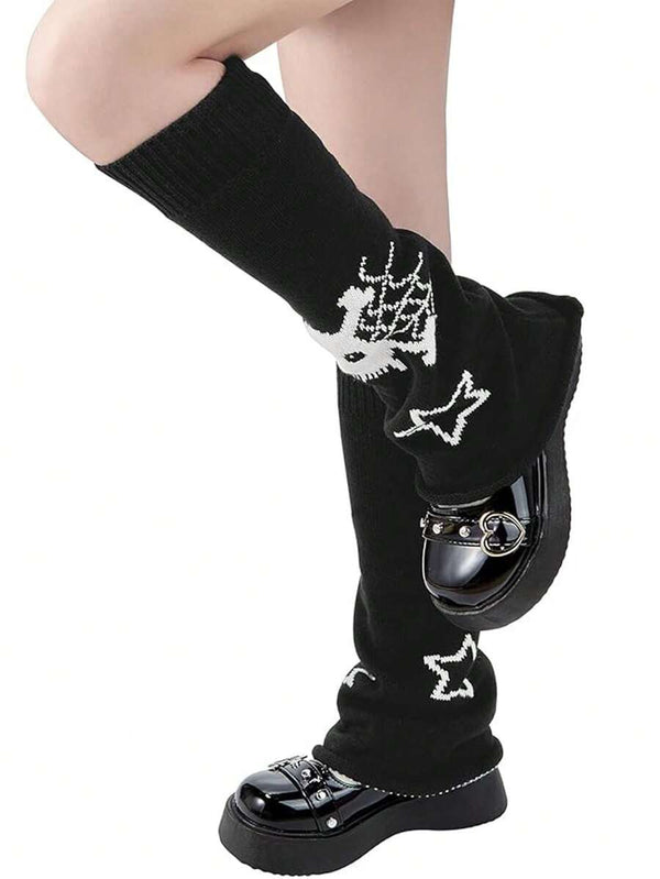 Reversible Skull & Star Flared Leg Warmers
