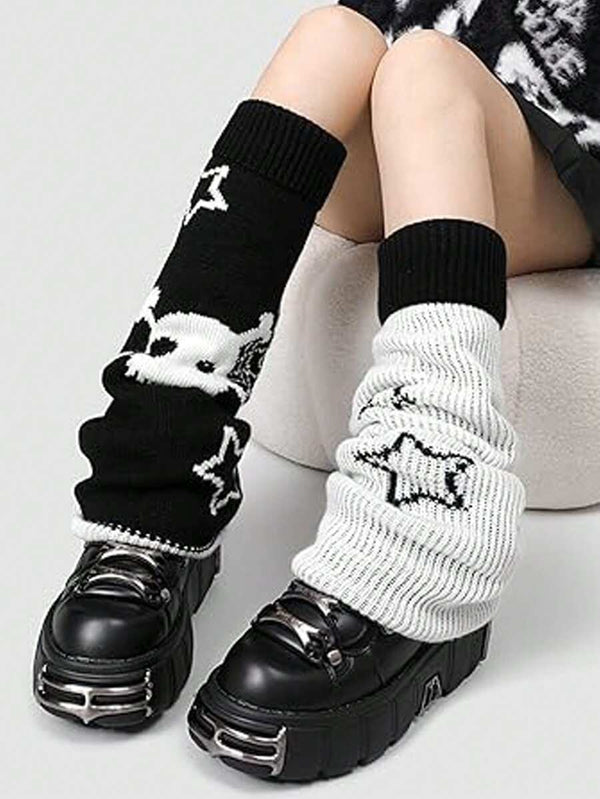 Reversible Skull & Star Flared Leg Warmers