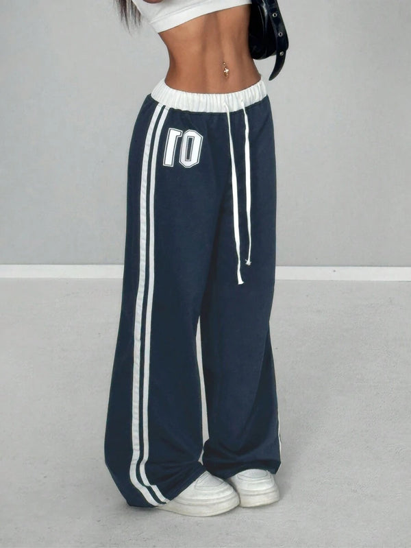 Numeric Print Patchwork Loose Sweatpants