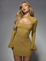 Bell Sleeve Bodycon Mini Dress - 1