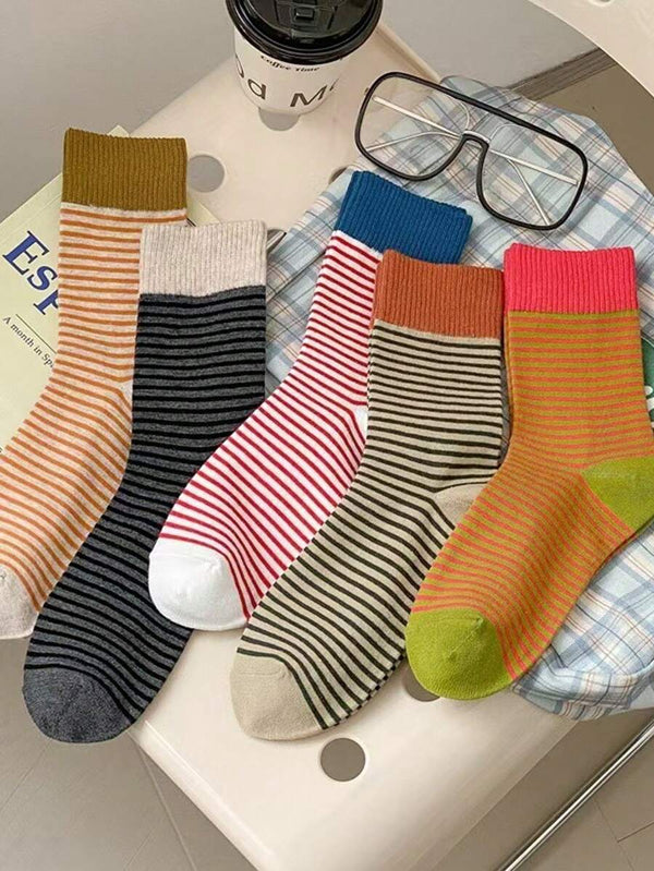 Striped Mid-Calf Casual Socks