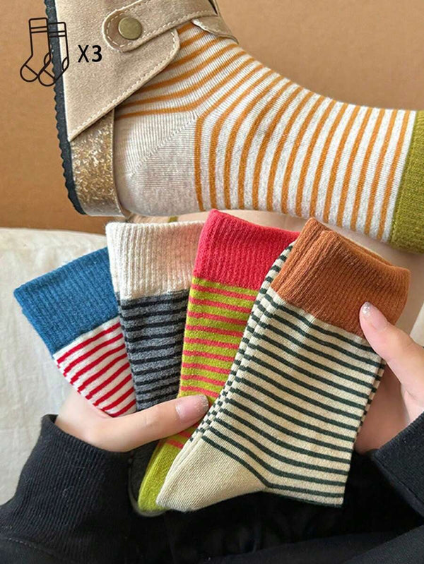 Striped Mid-Calf Casual Socks