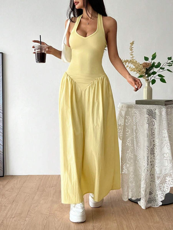 Backless Tie-Waist Pleated Dress
