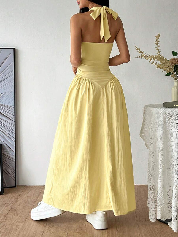 Backless Tie-Waist Pleated Dress