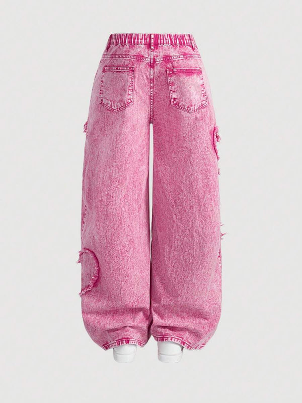 Plus Size Heart Print Straight Leg Jeans