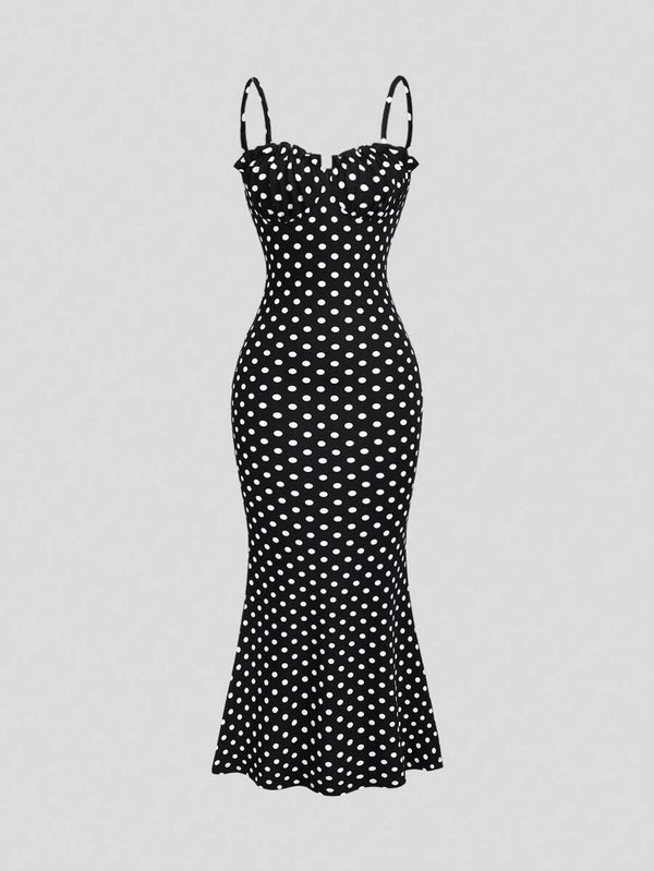 Backless Polka Dot Spaghetti Strap Dress