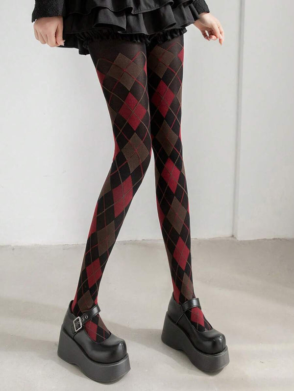 Plaid and Diamond Pattern Nylon Tights