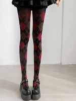 Plaid and Diamond Pattern Nylon Tights - 2