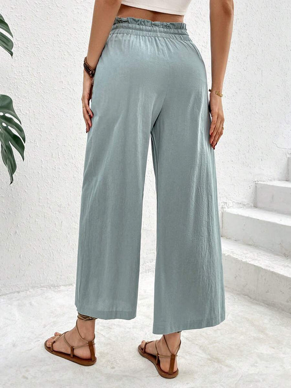Drawstring Pocket Cropped Cotton Pants