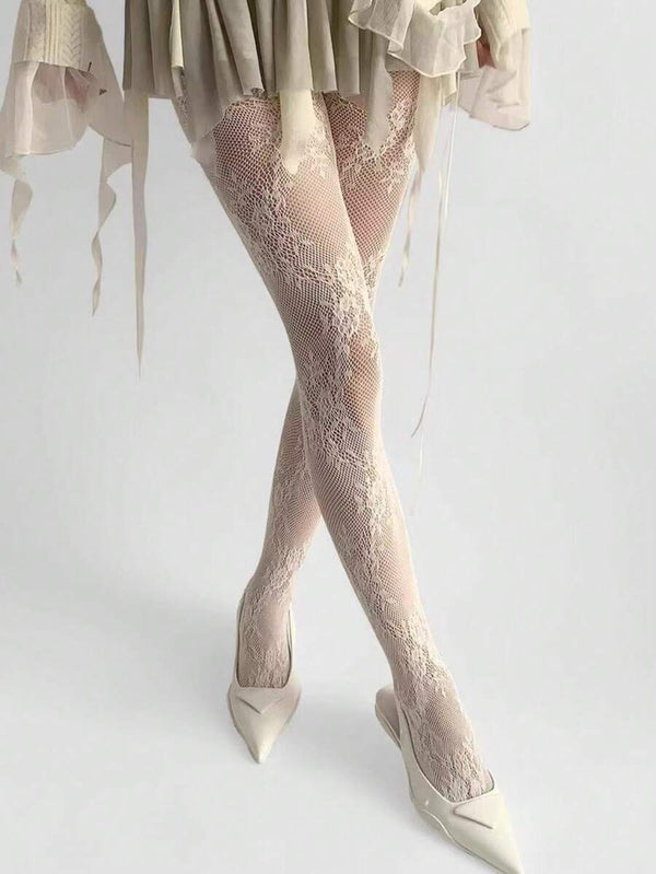 Kawaii Flower Patterned Elastic Fishnet Stockings