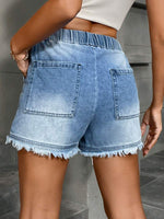 Drawstring Frayed Denim Shorts - 2