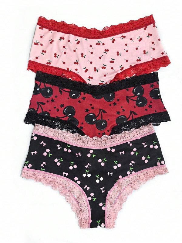 Cherry Lace Patchwork Panty Set