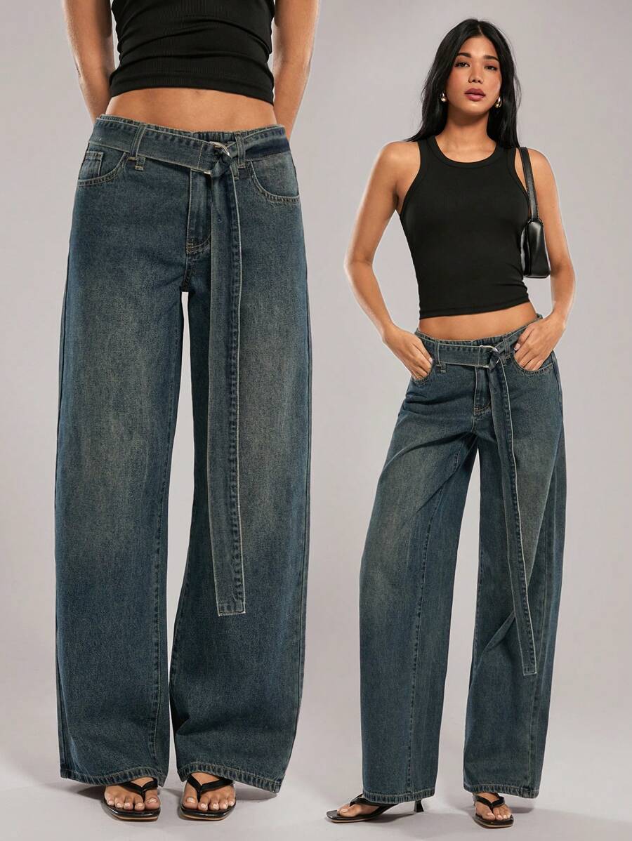 Low Waist Straight Denim Pants