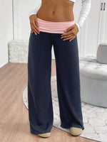 Contrast Color Elastic Waist Straight-Leg Pants - 3