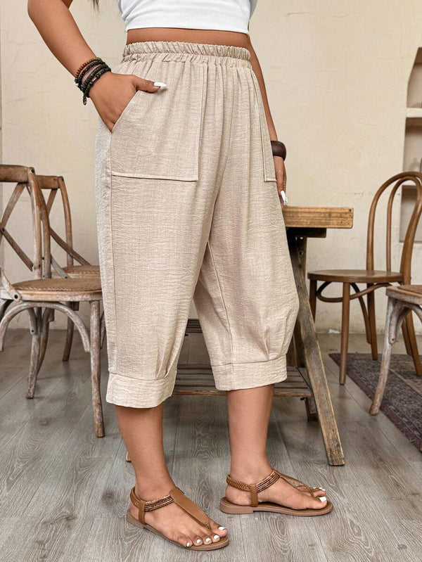 Plus Size Cropped Imitation Linen Pants