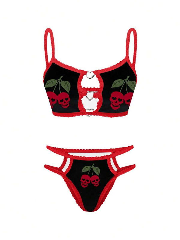 Skull & Cherry Lace Camisole Set