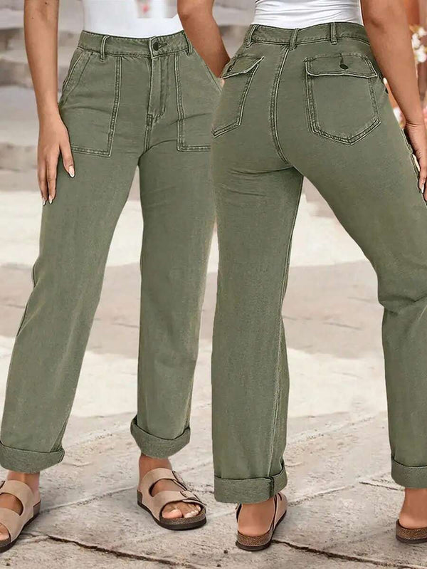Mid-Waist Straight-Leg Jeans