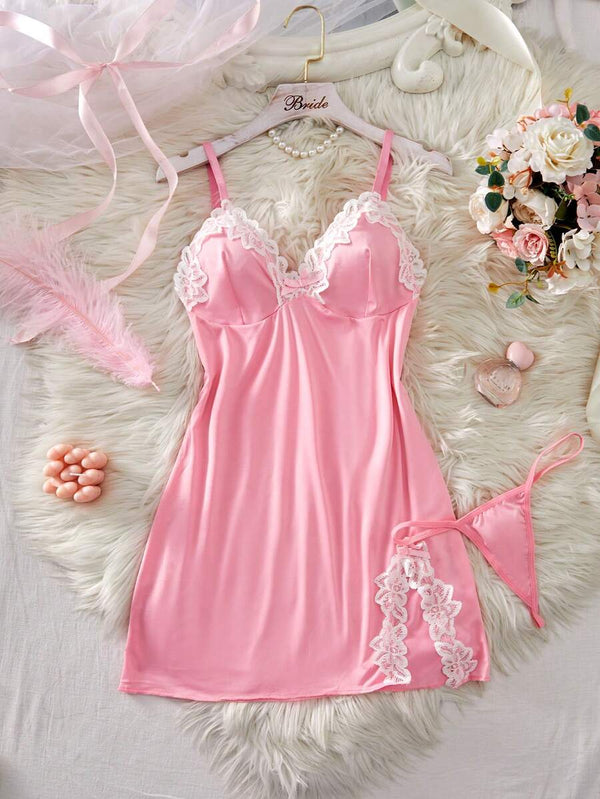 Kawaii Lace Split Nightgown Set