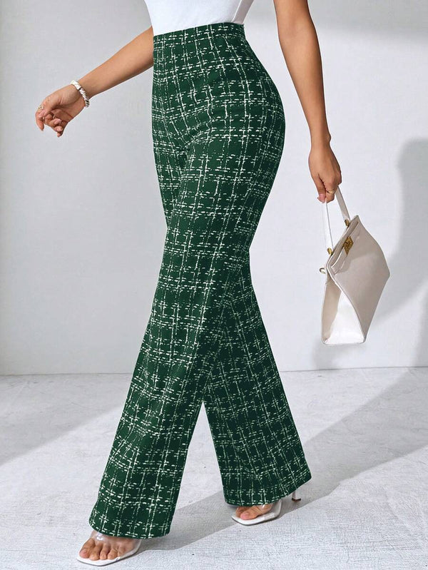 Plaid Printed Elastic Knit Pants