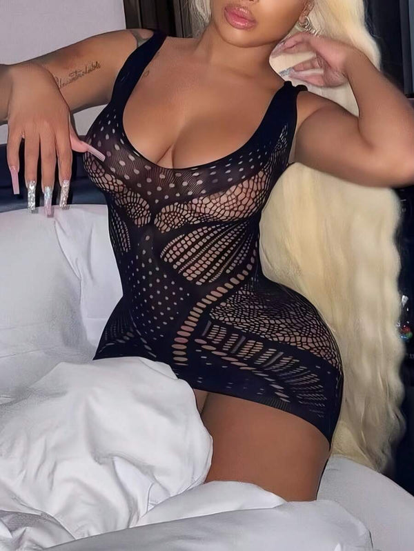 Black Mesh Lingerie Dress