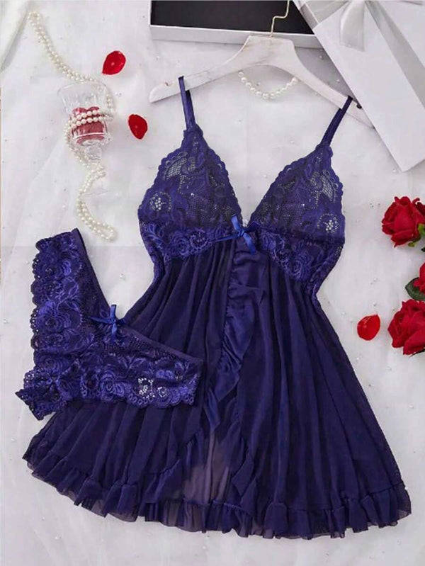 Sexy Mesh Camisole Nightgown Set