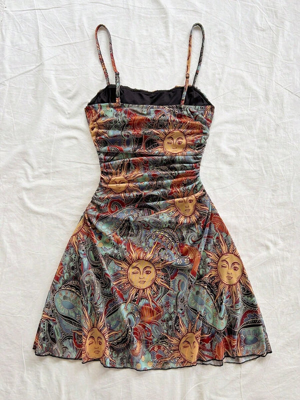 Celestial Sun & Moon Mini Slip Dress