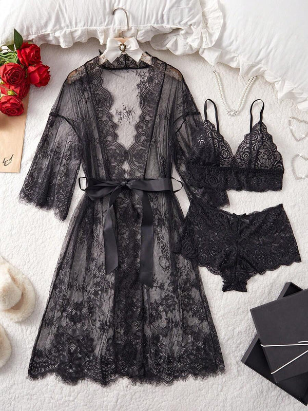 Gothic Deep V Lace Sleepwear Set